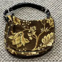 Talbots Brown Floral Purse Handbag Pocketbook With Leather Braided Handle