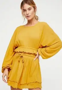 Free People Beach Sweet Lady Set Women's XS Mustard Yellow Long Sleeve Ruffle