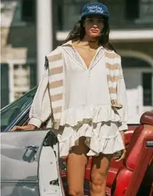 FREE PEOPLE Cream Into The Blue Stripe Sweater XS