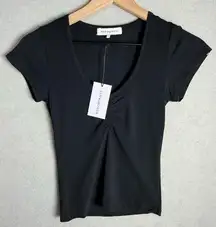 Brand New WeWoreWhat Cropped Baby V-Neck Short Sleeve T-Shirt in Black NWT