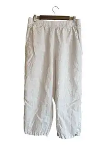 100% Linen Women's Pants Wide Leg Size XL‎ White Beachy