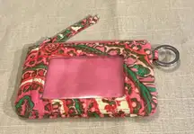 Vera Bradley Zip ID Case Capri Pink Quilted Cotton Key Ring Wallet