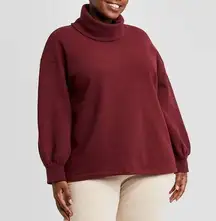 Ava Viv Burgundy Red Sweatshirt 1X Plus Pullover Long Sleeve Cowl Top Lounge NWT