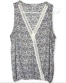 Allison Joy floral wrap crochet trim gathered hem tank top