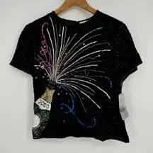 2000 Y2K New Year’s Champagne Beaded Sequin Silk Top New Medium Adrianna Papell