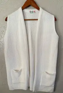 RosaLee Originals Knit Cardigan Vest Grandma Core Pockets Fisherman Ivory Large