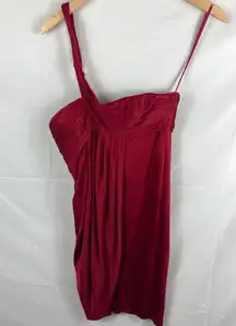 BCBGMaxazria one shoulder deep red satin cocktail dress