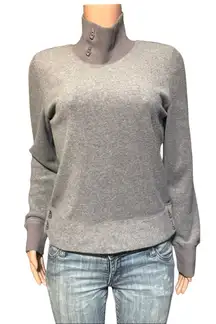Pulp women's grey mock-neck or turtleneck pullover sweater with button details 