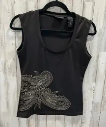 Y2K Brown Round Neck Sequin Tank Top Grunge Romcom Dragon Womens XS NY & Co