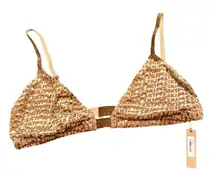 Skims Womens Beige Tan Chai Velvet Logo Triangle Bralette Adjustable Strap Sz XL