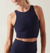 Athleta Womens Navy Blue Conscious Crop Racerback Sports Bra Top Size Med