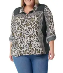 Tolani Collection Button Front Shirt in Grey Leopard Print, Size XL New w/Tag