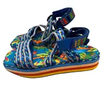 New! FARM RIO‎ Blue Macaw Platform Sandal