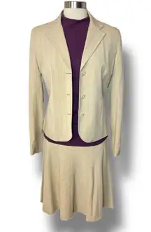 VINTAGE SHARAGANO ATELIER Beige w/ Purple Pinstripe‎ Skirt Suit, Size 8