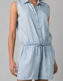 Prana Weekend Escape Romper Women’s Vintage Blue Tencel Lyocell Chambray Small