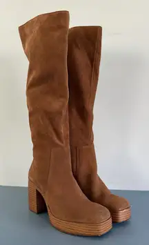 Gianni Bini Kaleb Suede Tan Retro Y2K Tall Platform Boots