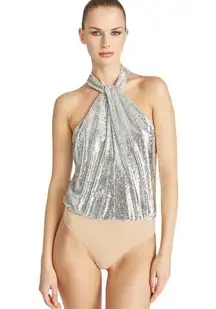 Brooks HALSTON  SILVER SEQUINED HALTER TOP 0