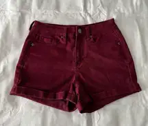 Maroon Solid High Waisted Shorts
