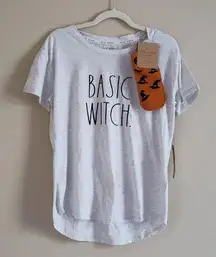 Rae Dunn Halloween Basic Witch Gray Tee Shirt Sock Set Size Medium