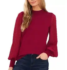 CeCe Mock Neck Clip Dot Sheer Long Sleeve Sweater Plus Size 1X Deep Merlot