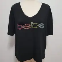 Bebe Sport rainbow logo mesh contrast activewear tee size xl