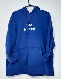 Life is Good Navy Blue Graphic Casual Cozy Soft Hooded Sweatshirt Womens Size XL