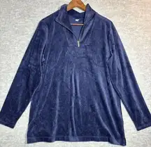 Lands End Blue Corduroy Quarter Zip Pullover Long Sleeve Women’s Shirt Size XL