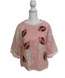 College Game Day Pink Sequin Short Sleeve Shirt Top Womens Size Medium