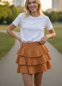 Farm Rio Caramel layered mini skirt NWT L