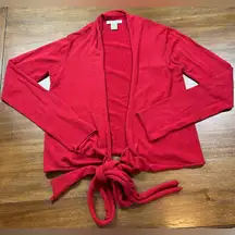 Cabi Size M Silk Blend Long Sleeve Red Open Tying Front Cardigan