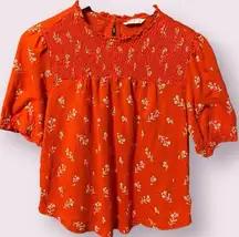 Lucky Brand Red Floral Smocked Top - size small