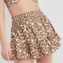 Aerie Leopard Linen Cotton Blend Mini Skirt