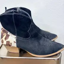 Dingo Black Suede and Brown Cowhide Ankle Boots - Size 8.5 Western Cowgirl Rodeo