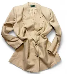 Vintage Harve Bernard Tan Linen Blend Double Breasted Blazer