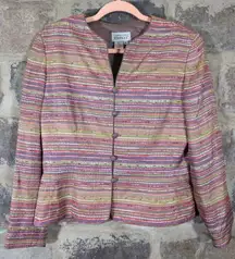 Adrianna Papell Jacket Woman's‎ 10 Brown Striped Beaded Silk Neutral Career
