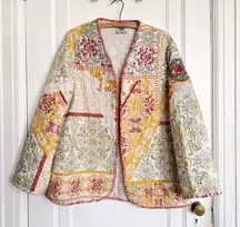Sacred Imagination • Quilt Jacket vintage open front floral patchwork embroidery