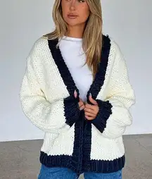 White Fox Oversized White and Blue Knit Cardigan