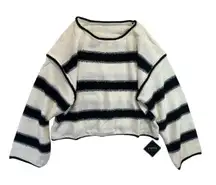 Zaful Striped Sweater Crop Top Black & Off White Cropped loose Size Medium