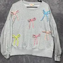 Peach Love California Women’s Sweatshirt Gray Pullover Studded Bow Detail Size S