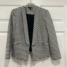 Ann Taylor Navy Stripe Cotton Blend Lined Blazer Jacket Womens Size 6