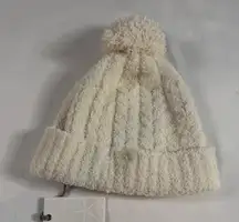 NWT Barefoot Dreams Black Cable Knit Pom-Pom Beanie Cream White CozyChic Warm