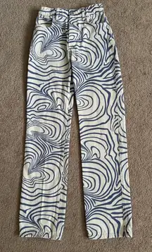 Zara Women’s Swirl Jeans Size 0 Blue White Pants Straight Leg