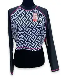 Speedo Womens Rash Guard Size XL Black White Pink Geometric Print Cropped NEW