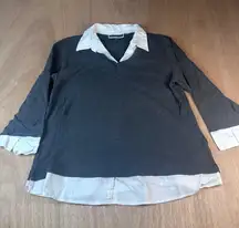 Karen Scott Women’s 1X Layered Look Sweater Top Gray White Cotton