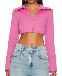 CAMILA COELHO Bardem Crop Top in Hot Pink Long Sleeve Size Small