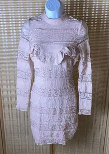 | Long Sleeve Mock Neck Mixed Lace Dress