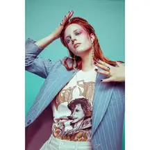 💕BOWIE x MOTHER💕 The Rowdy Glitter Graphic Tee ~ Starman Small S NWT