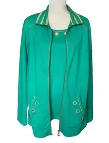 Quacker Factory Womens Two Piece Set Tank Zip Up Jacket Size M Rhinestones Green