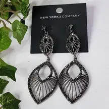 New York & Co Gunmetal with Crystal Oval Drop Earrings