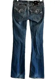 Miss Me Bootcut Jeans Rhinestone Embroidered Logo Medium Wash Western Blue 28